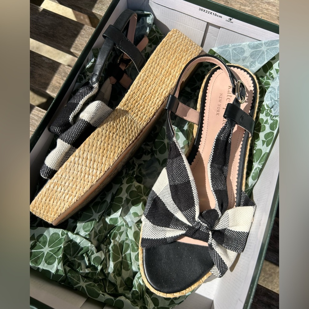 Kate Spade Betsy gingham rattan flatform sandal